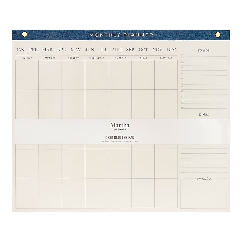Martha Stewart 13.25" x 16" Monthly Desk Pad Calendar, Navy (MS112G) image 1