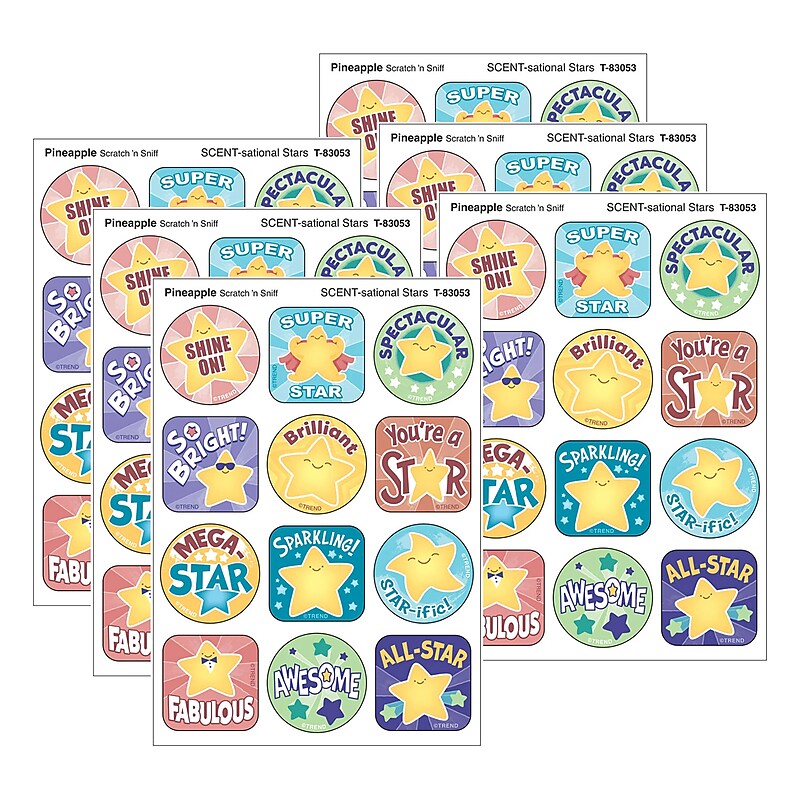 Trend Enterprises SCENT-sational Stars Pineapple Scent Scratch 'n Sniff Stinky Stickers, Multicolored, 48/Pack, 6/Packs/Bundle image 1
