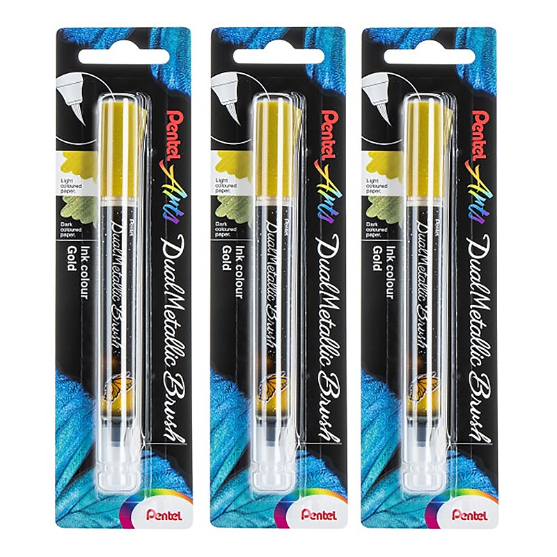 Pentel DualMetallic Brush, Brown Ink, 3/Bundle (PTAXGFHBPDXX-3) image 1