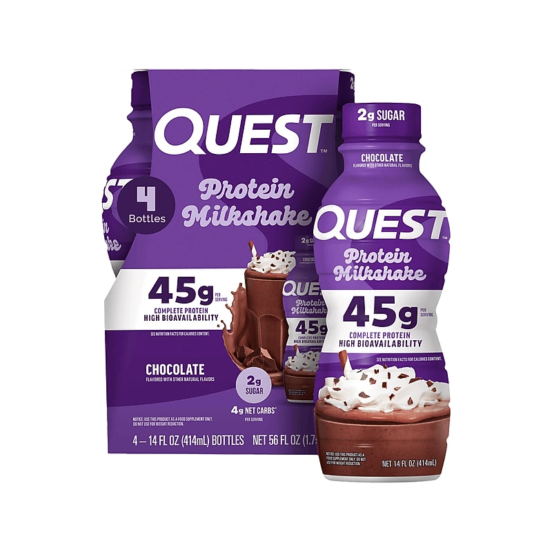 Quest Chocolate Protein Milkshake, 14 oz., 4 Bottles/Box, 3 Boxes/Carton (QRTDHPCH12M1) image 1