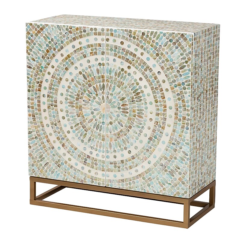 Baxton Studio Quintus 30"H Mother of Pearl Storage Cabinet, Mosaic Multicolor/White/Gold (240-13473-HiT) image 1