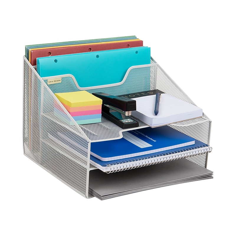 Mind Reader Metal Desktop Organizer Vertical File Holder Paper Letter Tray, White (MESHBOX5-WHT) image 1