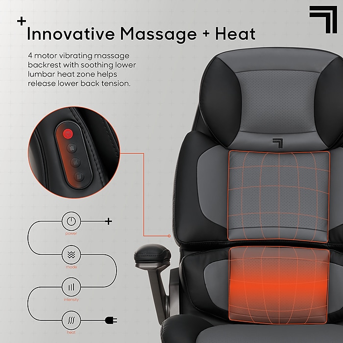 Sharper Image S-950 Heated Ergonomic Faux Leather Swivel Executive Massage  Chair, Gray/Black (52755M-GRYBLK) | Staples