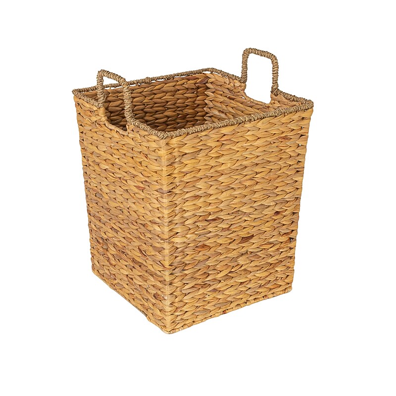 Household Essentials Square Handwoven Water Hyacinth and Seagrass Basket with Handles, Natural (HE1190) image 1