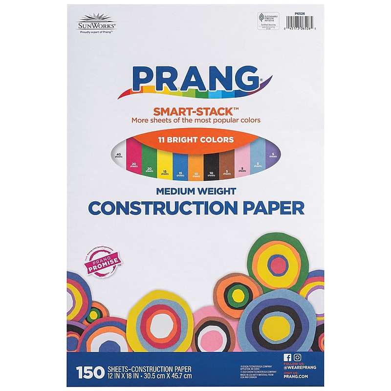 Prang Smart Stack 12" x 18" Construction Paper, Assorted Colors, 150 Sheets/Pack (P6526) image 1