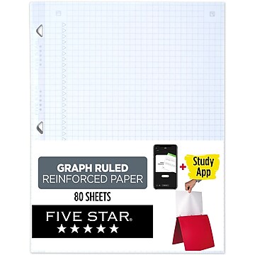 Five Star Reinforced Graph Paper, 8.5" x 11", 3-Hole Punched, 80 Sheets/Pack (170122/170036)