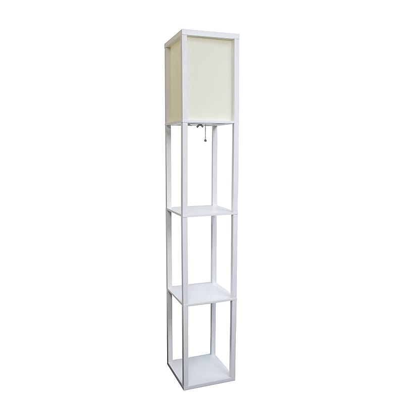 Simple Designs 62.50" Etagere Organizer Storage Shelf Floor Lamp with Linen Shade, White (LF1014-WHT) image 1