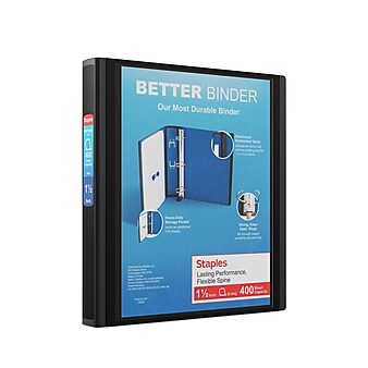 Staples Heavy Duty 1 1/2" 3-Ring Better Binder, D-Ring, Black (13394)