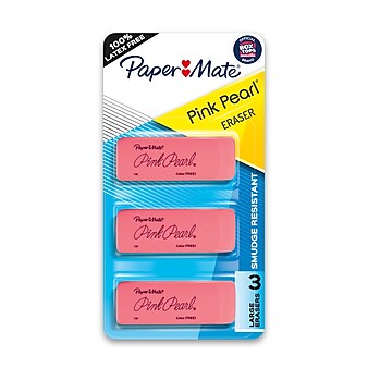Paper Mate Pink Pearl Block Eraser, Pink, 3/Pack (70501SAN)