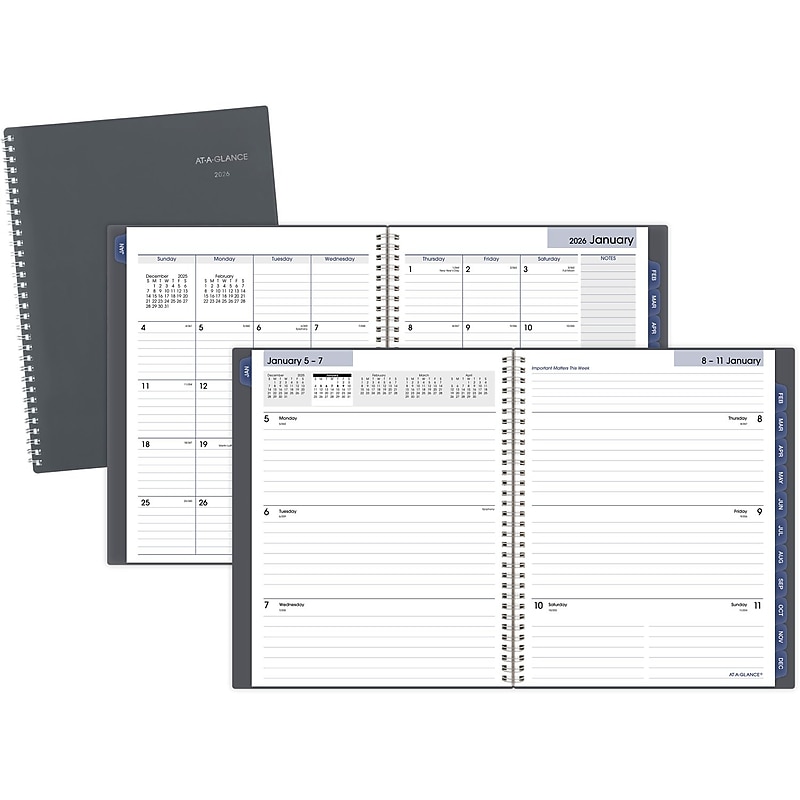 2026 AT-A-GLANCE DayMinder 8.5" x 11" Weekly & Monthly Planner, Poly Cover, Gray (GC545-07-26) image 1
