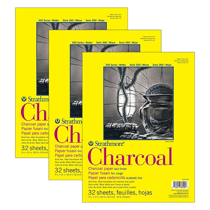 Strathmore 300 Series 9" x 12" Charcoal Sketch Pad, 32 Sheets/Pad, 3/Bundle (STTP33010903-3) image 1