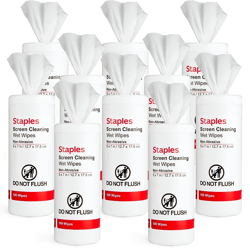Staples Screen Cleaning Wipes, 100/Tub, 10/Pack (ST61848-VB) image 1