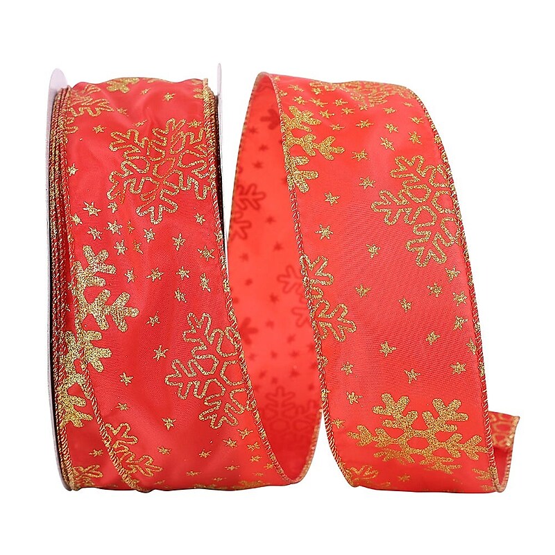 JAM Paper Ribbon, Bright Red/Gold Snowfall (52640348441) image 1