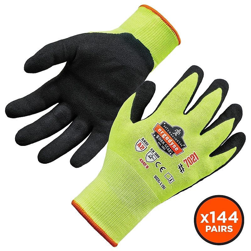 Ergodyne ProFlex 7021 Hi-Vis Nitrile Coated Cut-Resistant Gloves, ANSI A2, Wet Grip, Lime, XL, 144 Pairs (17965) image 1