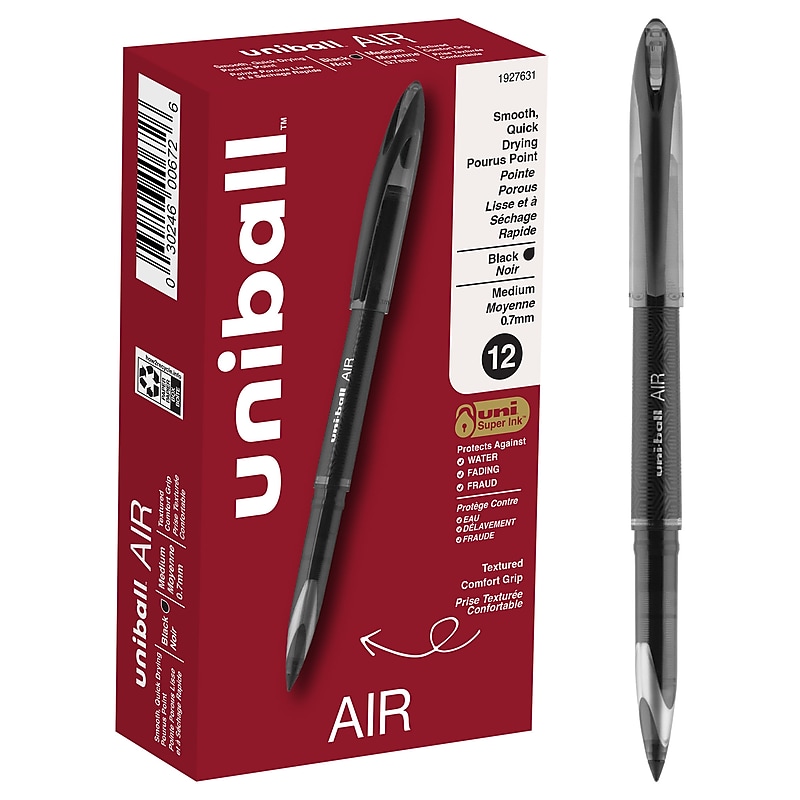 uni-ball AIR Porous Point Pens, Medium Point, 0.7mm, Black Ink, 12/Pack (1927631) image 1