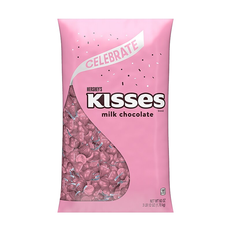 HERSHEY'S KISSES Milk Chocolate Candy Bulk Bag, Pink Foils, 60 oz., 400/Bag (HEC14209) image 1