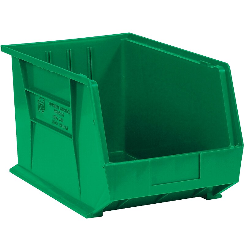 Partners Brand Medium Stackable Plastic Storage Bin, 8" x 16"x 11", Green, 4/Carton (BINP1611G) image 1