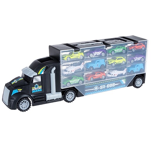 Hey! Play! 2-Sided Car Carrier Semi-Truck Toy, Black (80-TK122201