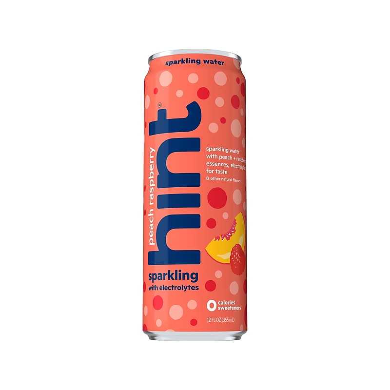 Hint Peach Raspberry Sparkling Water with Electrolytes, 12 fl. oz., 12 Cans/Carton (HINT-PRCAN-E) image 1