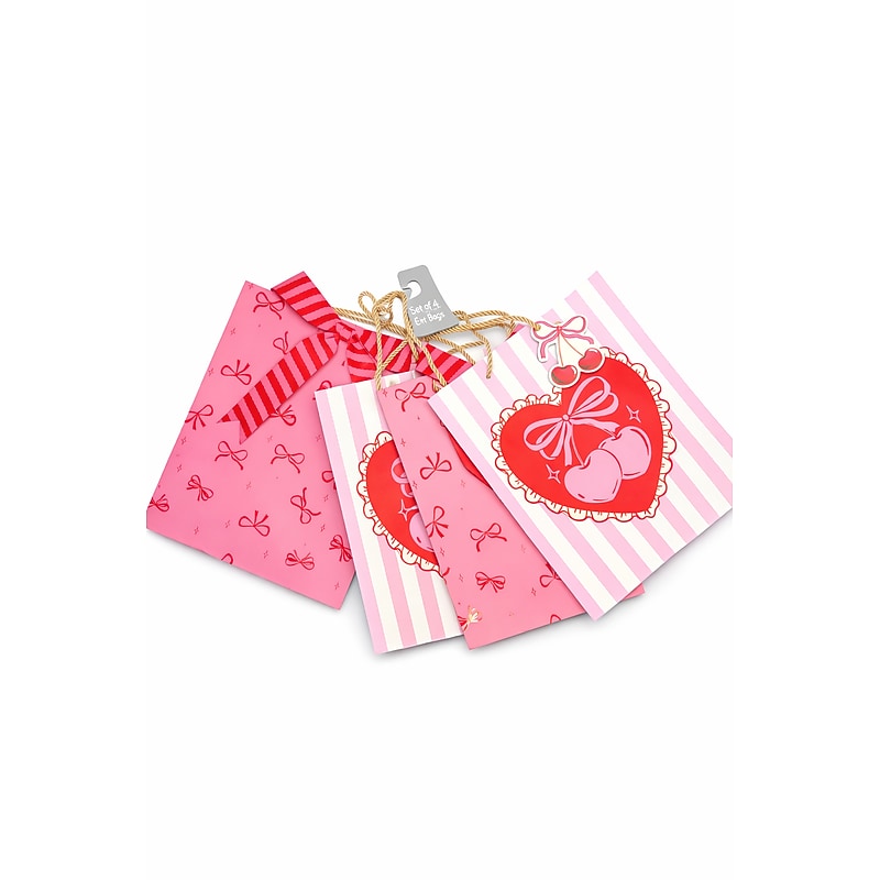 Simple Pleasures Valentine's Day Hearts & Bows Medium Gift Bags, Pink/Red, 36/Carton (S2031-2168) image 1