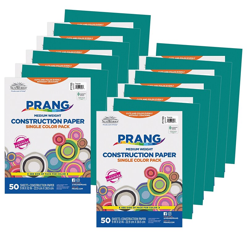 Prang 9" x 12" Construction Paper, Turquoise, 50 Sheets/Pack, 10 Packs/Bundle (PAC7703-10) image 1