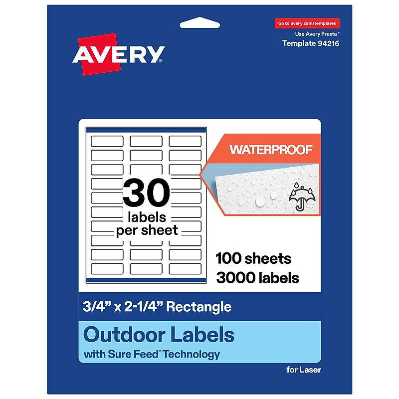 Avery Rectangle Laser Multipurpose Labels, 0.75" x 2.25", White, 3000/Box (19479399235) image 1
