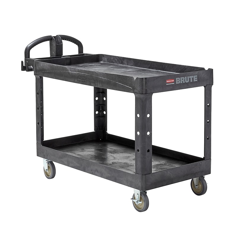 Rubbermaid 2-Shelf Plastic/Poly Mobile Utility Cart with Swivel Wheels, Black (FG454600BLA) image 1