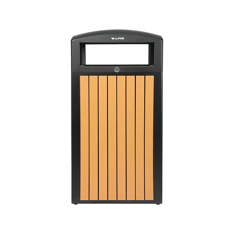 Alpine Industries Steel Outdoor Trash Can with Dome Lid, 40 Gallon, Plastic Cedar Panel (ALP471-40-WD-CD) image 1