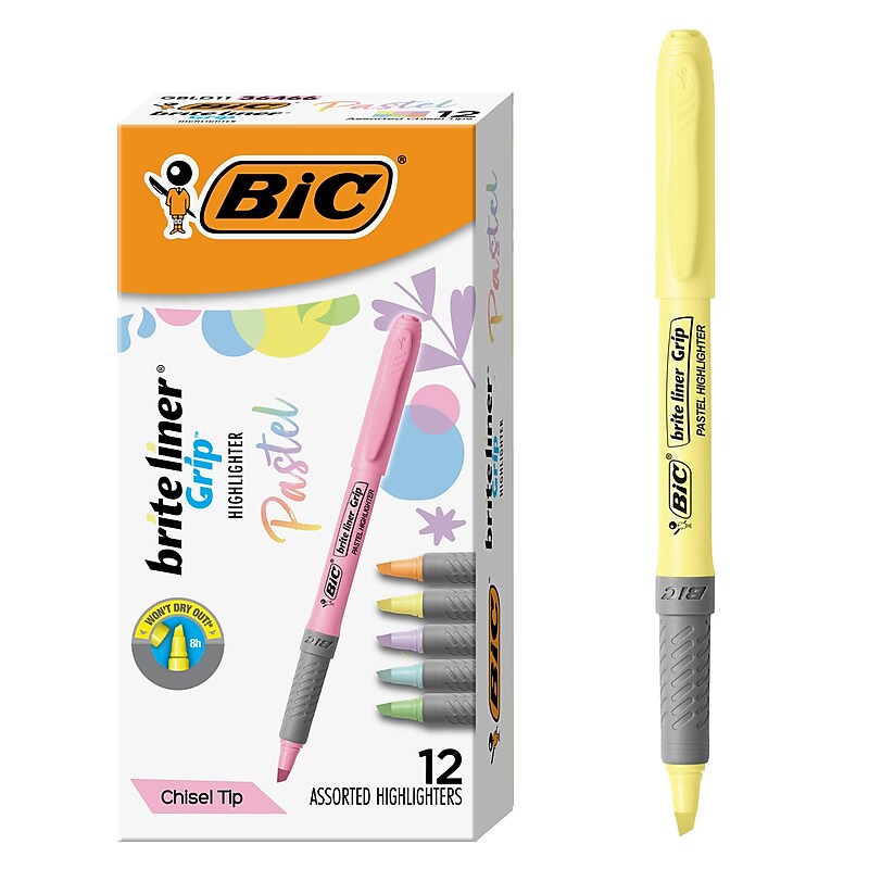 BIC Brite Liner Stick Highlighter with Grip, Chisel Tip, Assorted Colors, 12/Pack (GBLD11-AST) image 1