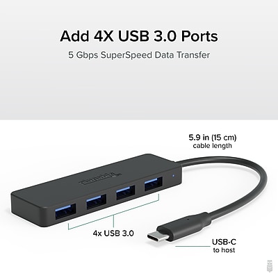 KingData 4-Port USB 3.0 Hub – High-Speed Multi-Splitter For Desktop, PC, Laptop – Flat Cable, Universal Fit