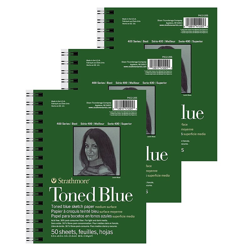Strathmore 400 Series 5.5" x 8.5" Wire Bound Sketch Pad, 50 Sheets/Pad, 3/Bundle (STTP4122056-3) image 1