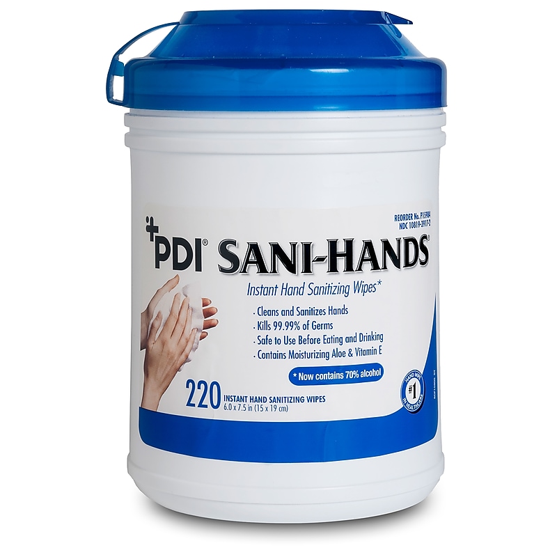 PDI Sani-Hands 70% Alcohol Hand Sanitizing Wipes, 220 Wipes/Canister, 6/Case (NPKP15984) image 1