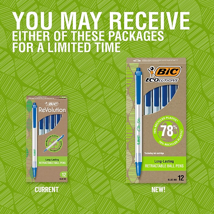BIC Ecolutions Clic Stic Retractable Ballpoint Pens, Medium Point