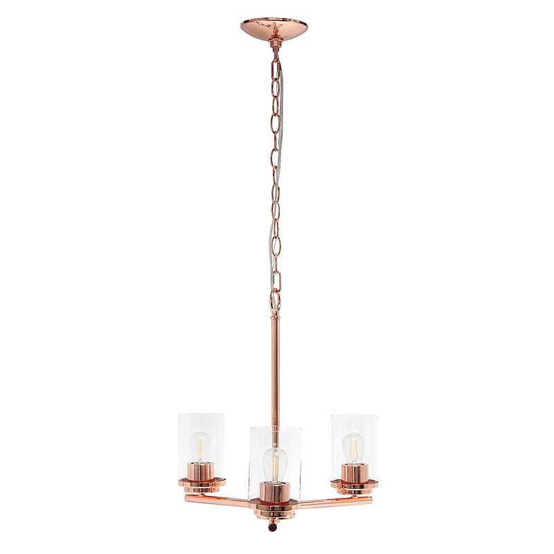 Lalia Home 3-Light 15" Classic Clear Glass and Metal Hanging LED Pendant Chandelier, Rose Gold (LHP-3012-RG) image 1