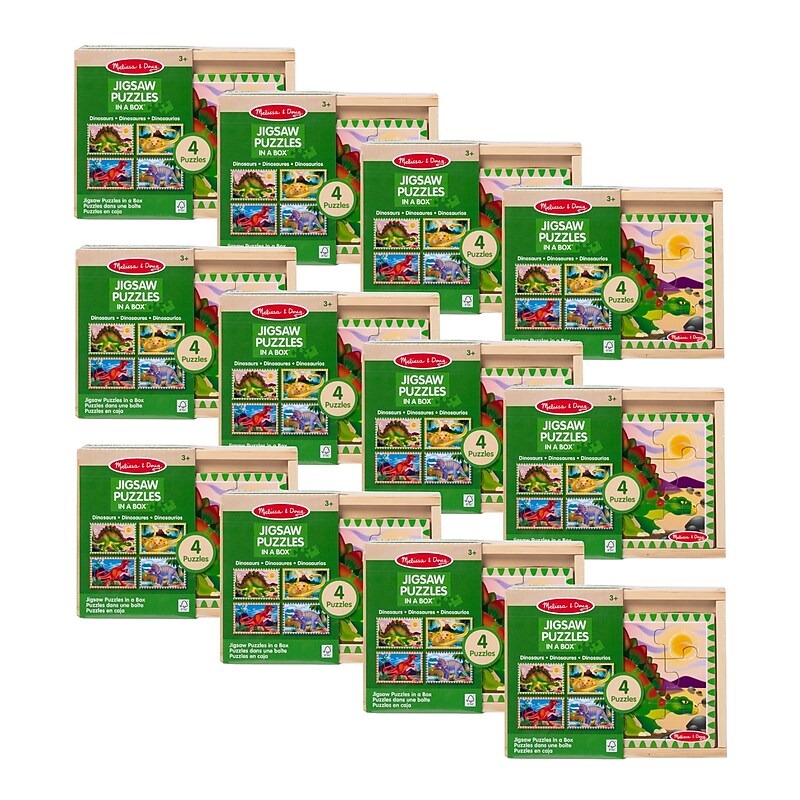 Melissa & Doug 12-Piece 4-in-1 Wooden Dinosaur Jigsaw Puzzles, 12/Pack (3791-CASE) image 1