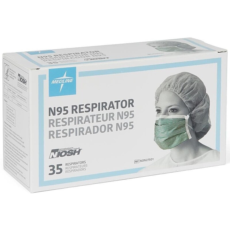 Medline Disposable N95 Adjustable Particulate Mask, Green/White, 35/Box (NON27501Z) image 1