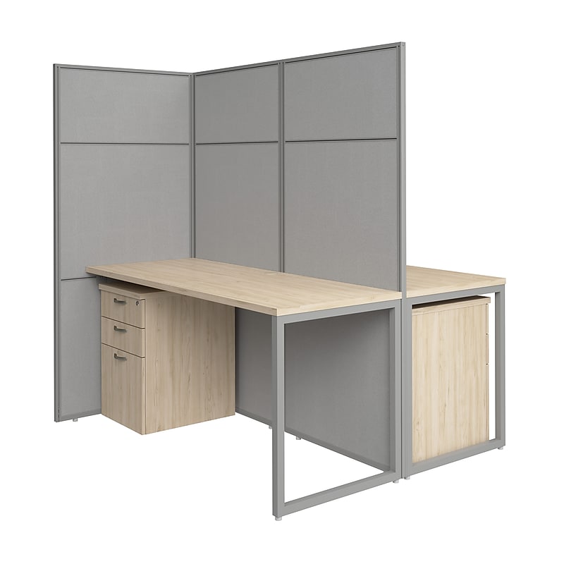 Bush Business Furniture Easy Office 2 Person Cubicle Desk with Drawers, Natural Elm (EODH46SNE-03K) image 1