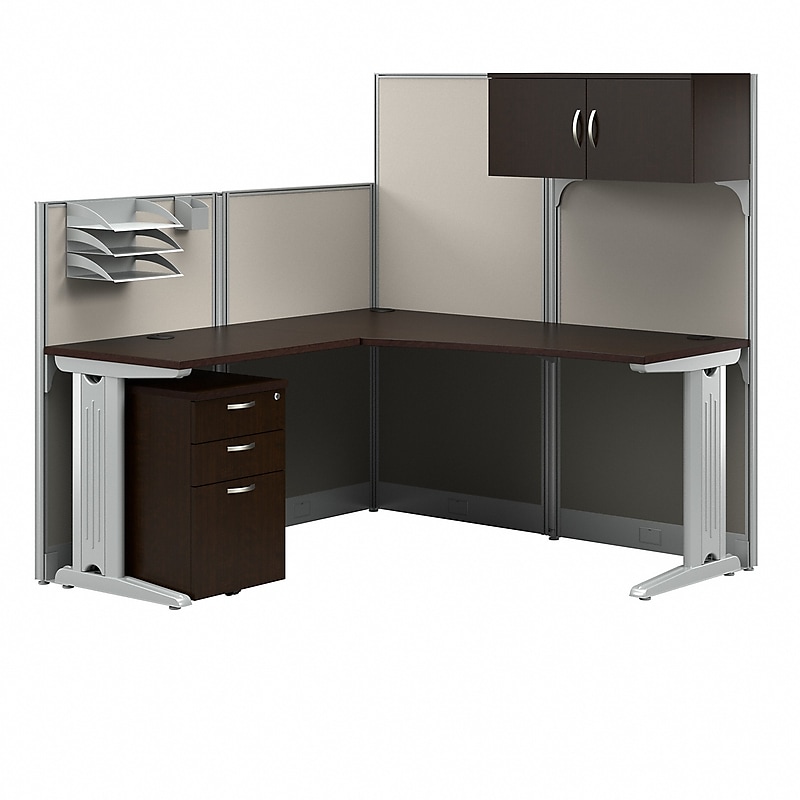 Bush Business Furniture Office in an Hour 63"H x 65"W L-Shaped Cubicle Workstation, Mocha Cherry (WC36894-03STGK) image 1