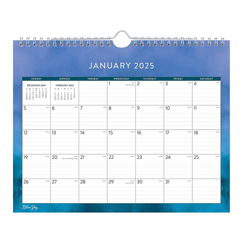 2025 Blue Sky Savoy Cool 11" x 8.75" Monthly Wall Calendar, Blue/White (149129) image 1