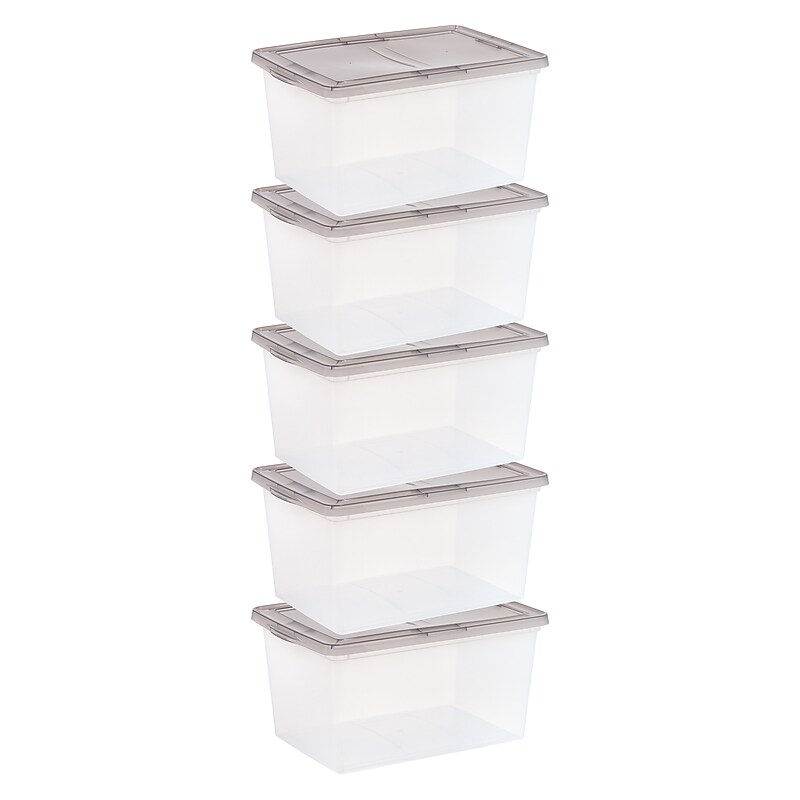 Iris 58 Quart Snap Top Plastic Snap Closure Storage Bin, Clear, 5/Pack (500158) image 1