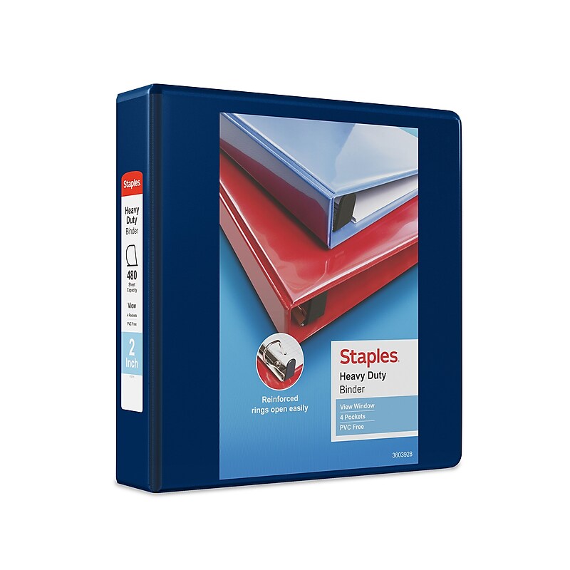 Staples Heavy Duty 2" 3-Ring View Binder, D-Ring, Blue (ST56270-CC) image 1