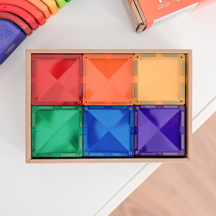 Connetix Magnetic Tiles Rainbow Square Pack, 42 Pieces