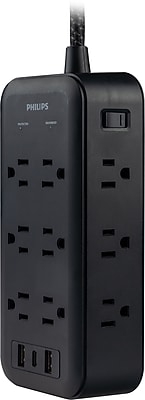 Philips 12-Outlet 3-USB Port Surge Protector, 8′, 3120 Joules, Black (SPP3145B/37) Sansujyuku sansujyuku.com