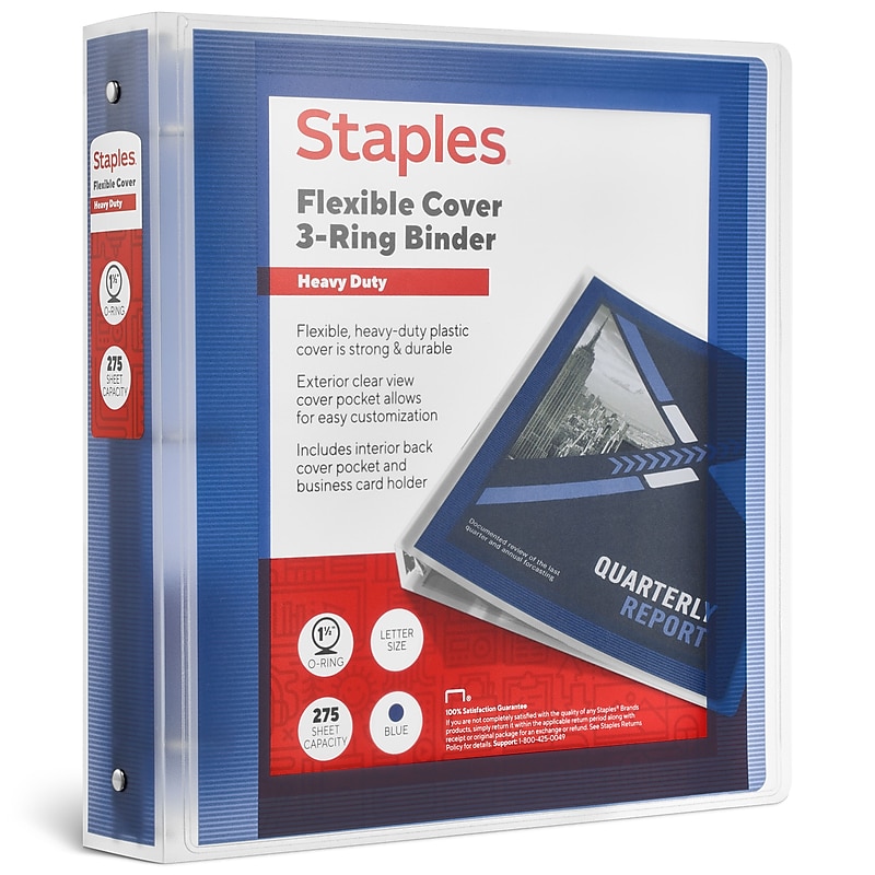 Staples Heavy Duty 1 1/2" 3-Ring Flexible Poly Binders, Blue (ST62616) image 1