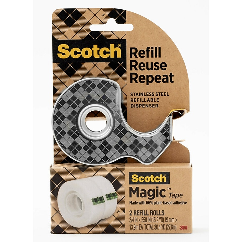 Scotch Desktop Dispenser w/Tape, 0.9" x 4.2", Silver, 3/Pack (123R) image 1