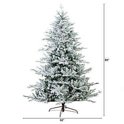 Nearly Natural 7' Pre-Lit Artificial Fraser Fir Flocked Christmas Tree - Thumbnail 2