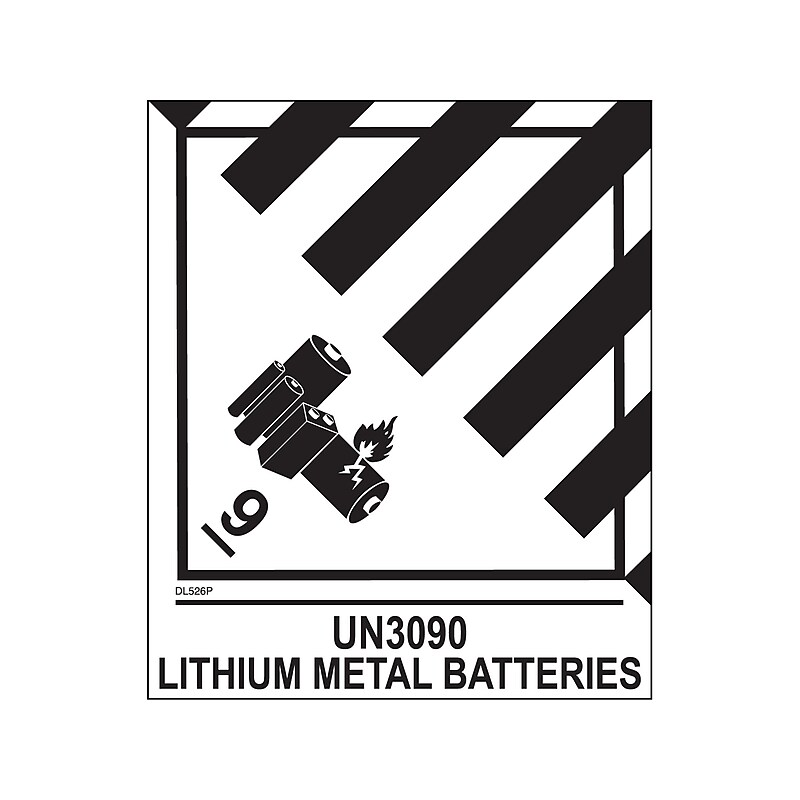 Decker Tape Products UN3090 LITHIUM METAL BATTERIES Shipping Label, 4" x 4.75", White/Black, 500 Labels/Roll (DL526P-1) image 1