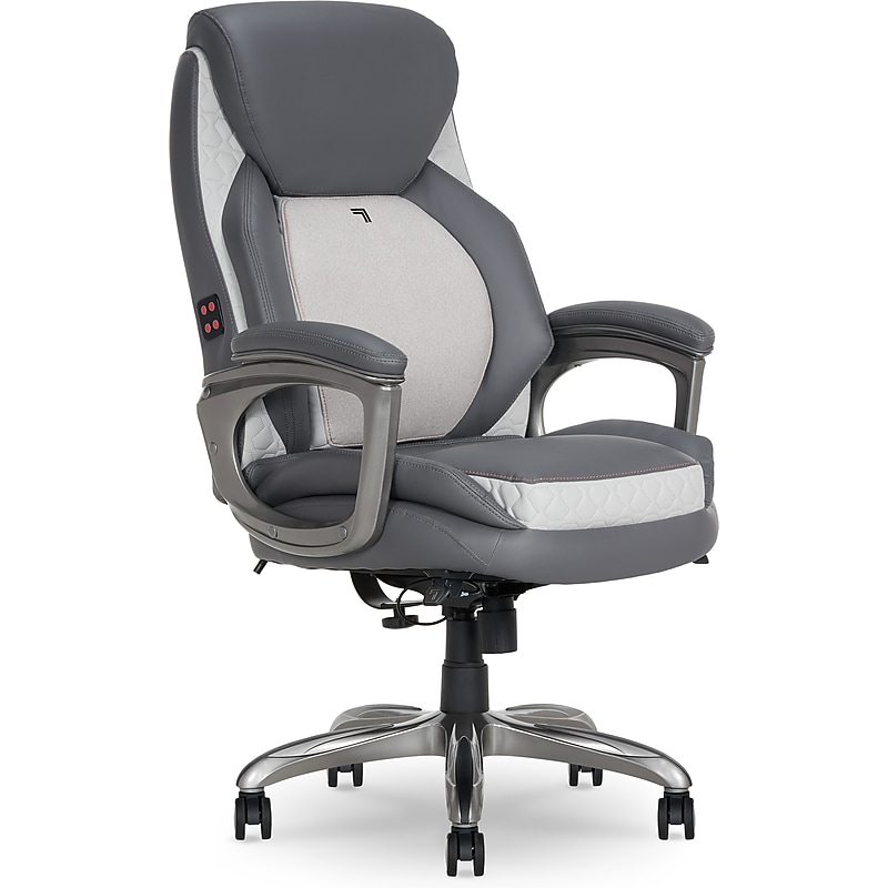 Sharper Image S-600 Active Lumbar Heated Ergonomic Bonded Leather Swivel Executive Massage Chair, Gray (60098-GRY) image 1