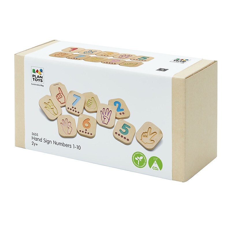 Plan Toys, Wooden Hand Sign Numbers 1-10 Tiles, Multicolored, 10/Pack (PTS5655) image 1