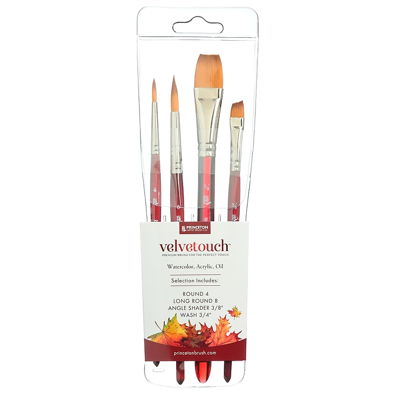 Princeton Velvetouch Short Handle Mixed Media Synthetic Brush Set, 4/Pack (PBXP3950SET100) image 1